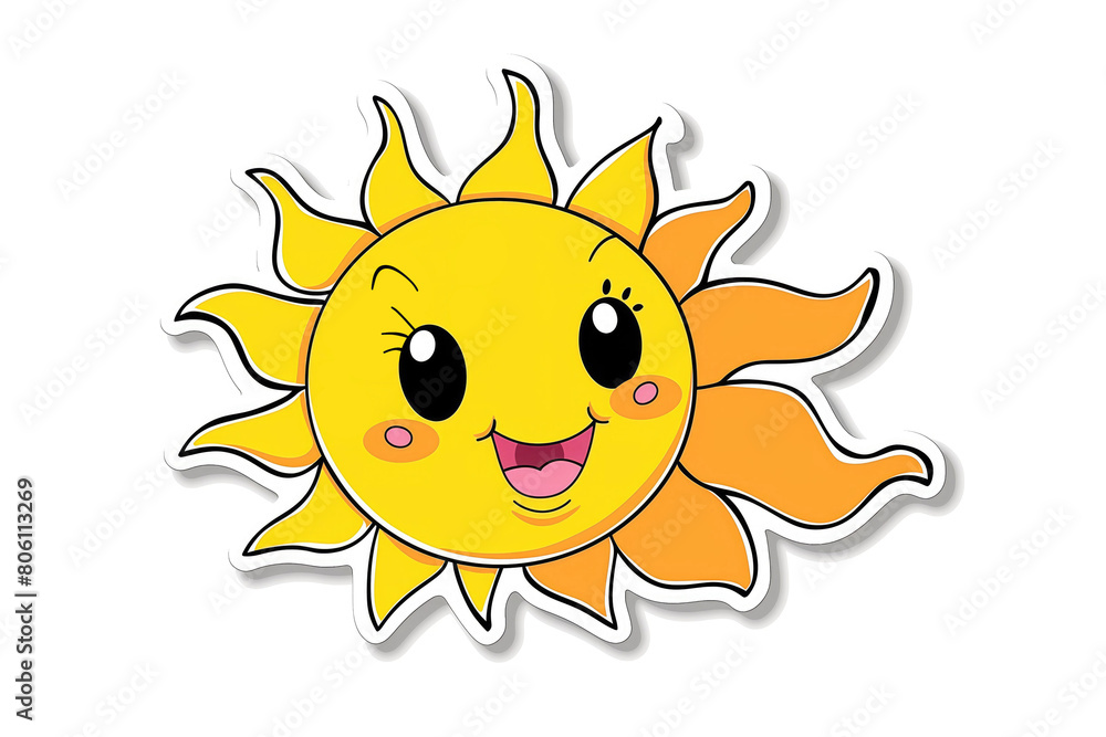 Cute cartoon sun sticker, white background