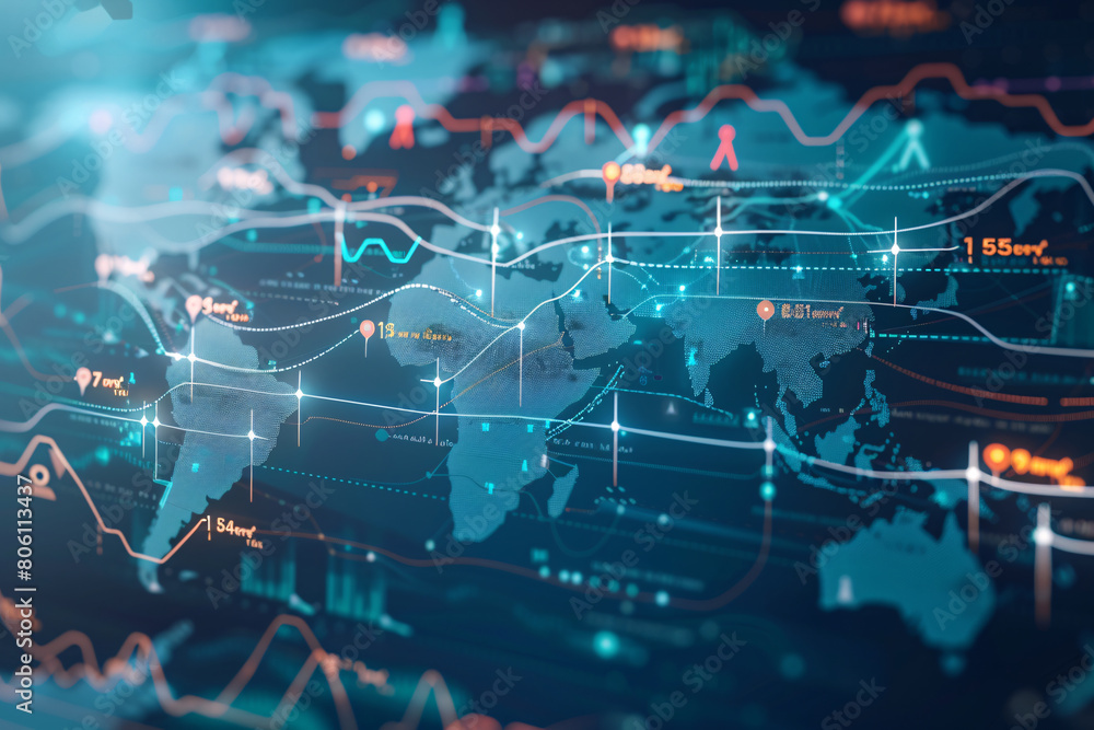 A world map crisscrossed with arrows and icons representing international trade routes, highlighting areas of economic volatility and investment flows A world map crisscrossed with arrows and icons representing international trade routes, highlighting areas of economic volatility and investment flows