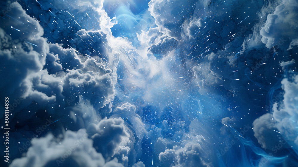 custom made wallpaper toronto digitalAn intense burst of smoke in sapphire and silver, creating a striking visual that mimics a starburst in the night sky.