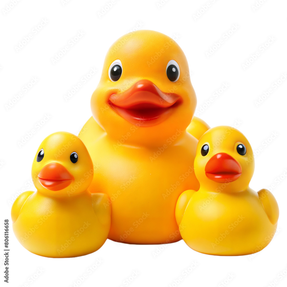 Three Bright Yellow Rubber Ducks Arranged Together in a Studio Setting Three Bright Yellow Rubber Ducks Arranged Together in a Studio Setting