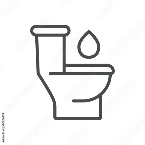 Excessive Urination Icon. Line Vector Illustration of Toilet with Water Drop Above, Symbolizing High Urinary Frequency. Isolated Outline Sign.