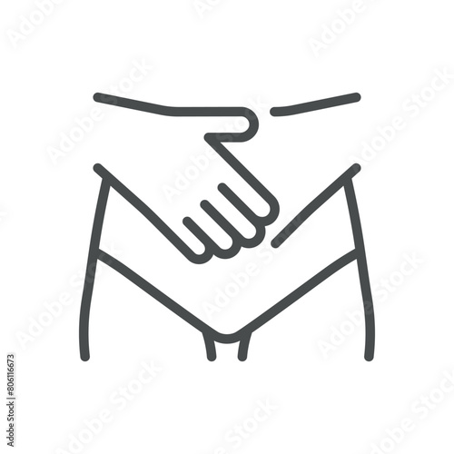 Lower Abdomen Pain Icon. Line Vector Illustration of Hands Pressing on Lower Abdomen, Symbolizing Abdominal Discomfort and Pain. Isolated Outline Sign.