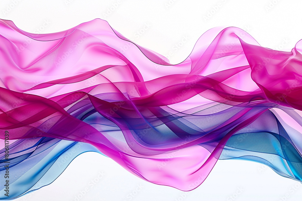 Fototapeta premium Glossy magenta and shimmering azure tiddle waves, forming a dynamic and eye-catching abstract on a solid white background.