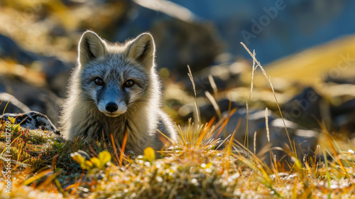 Arctic fox in the rays of sunsetArctic fox in the rays of sunset