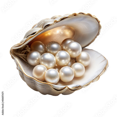 Open Oyster Shell Revealing a Cluster of Luxurious Pearls Inside