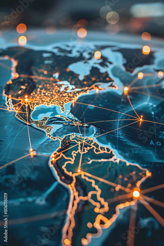 A world map connecting countries with lines and nodes to depict trade policies and foreign investment networks