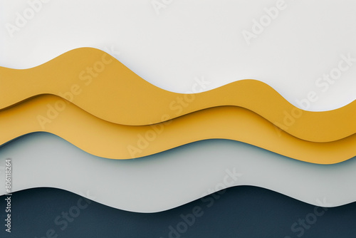 Muted mustard yellow and deep slate blue tiddle waves on a solid white background, suggesting a sophisticated yet earthy feel.