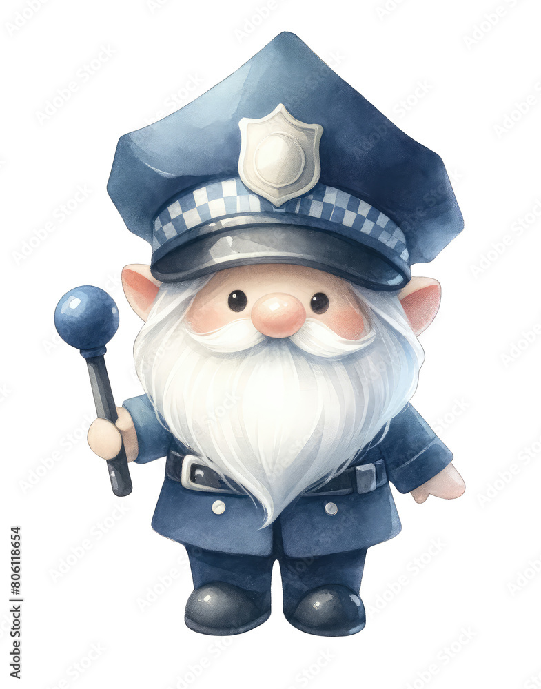 The illustration shows a garden gnome dressed as a police officer Stock ...