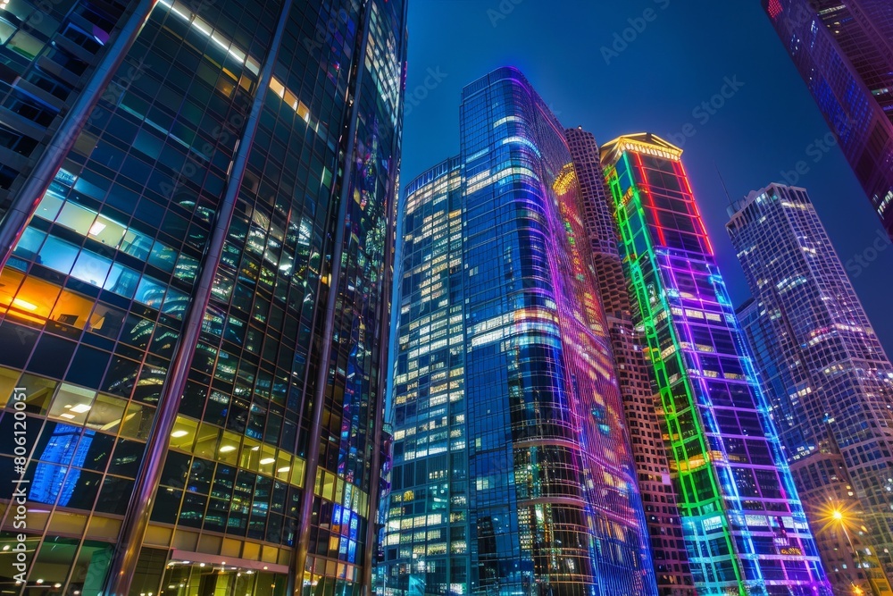 Facade of a high-rise building with colored decorative shutters.. Beautiful simple AI generated image in 4K, unique. Facade of a high-rise building with colored decorative shutters.. Beautiful simple AI generated image in 4K, unique.