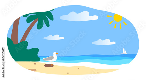 seagull on the beach seashore summer landscape vector illustration