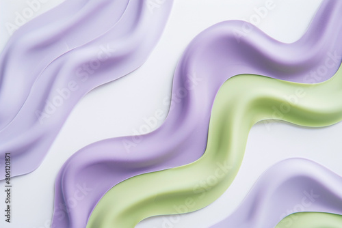 Soft matte purple and muted chartreuse tiddle waves, offering a playful and intriguing look on a solid white background.