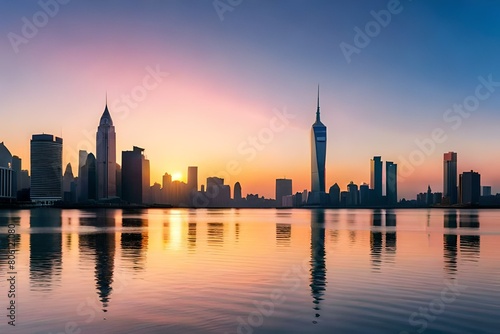 city skyline at sunset