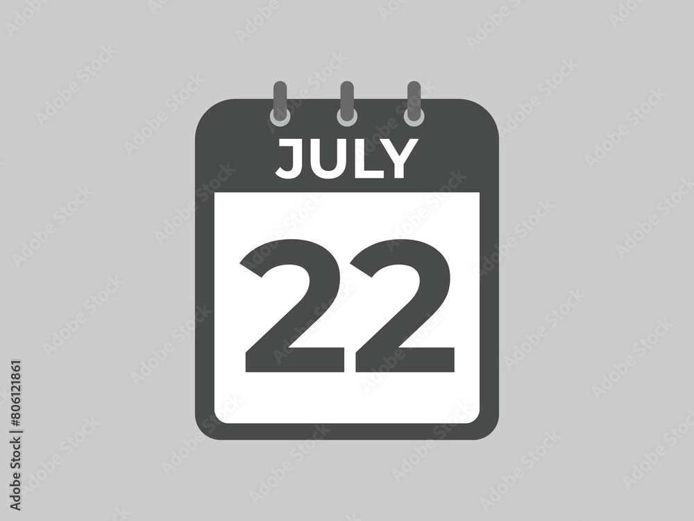 July 22 calendar reminder. 22 July daily calendar icon template. Calendar 22 July icon Design template. Vector illustration
July 22 calendar reminder. 22 July daily calendar icon template. Calendar 22 July icon Design template. Vector illustration