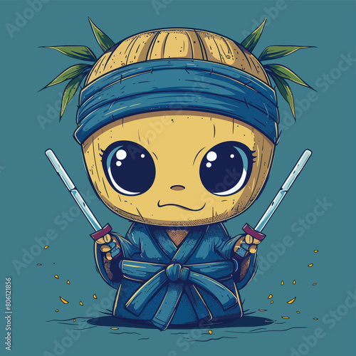 kawaii cute vector logo sticker of bamboo kungfu martial arts