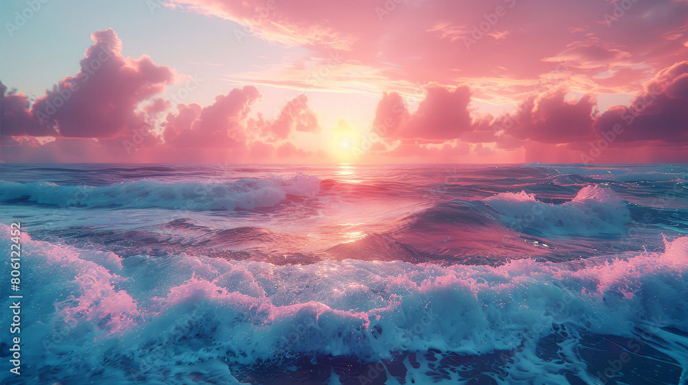The ocean is calm and the sky is pink The ocean is calm and the sky is pink