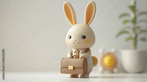3D Cute Rabbit Entrepreneur Logo with Briefcase for Startups and Small Business Branding in Isometric Scene