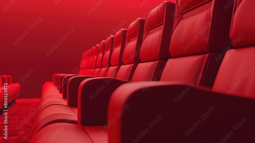 Fototapeta premium Close View Red color Cinema seats with no people