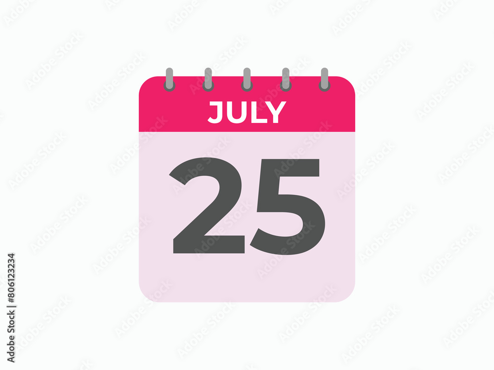 July 25 calendar reminder. 25 July daily calendar icon template. Calendar 25 July icon Design template. Vector illustration
July 25 calendar reminder. 25 July daily calendar icon template. Calendar 25 July icon Design template. Vector illustration