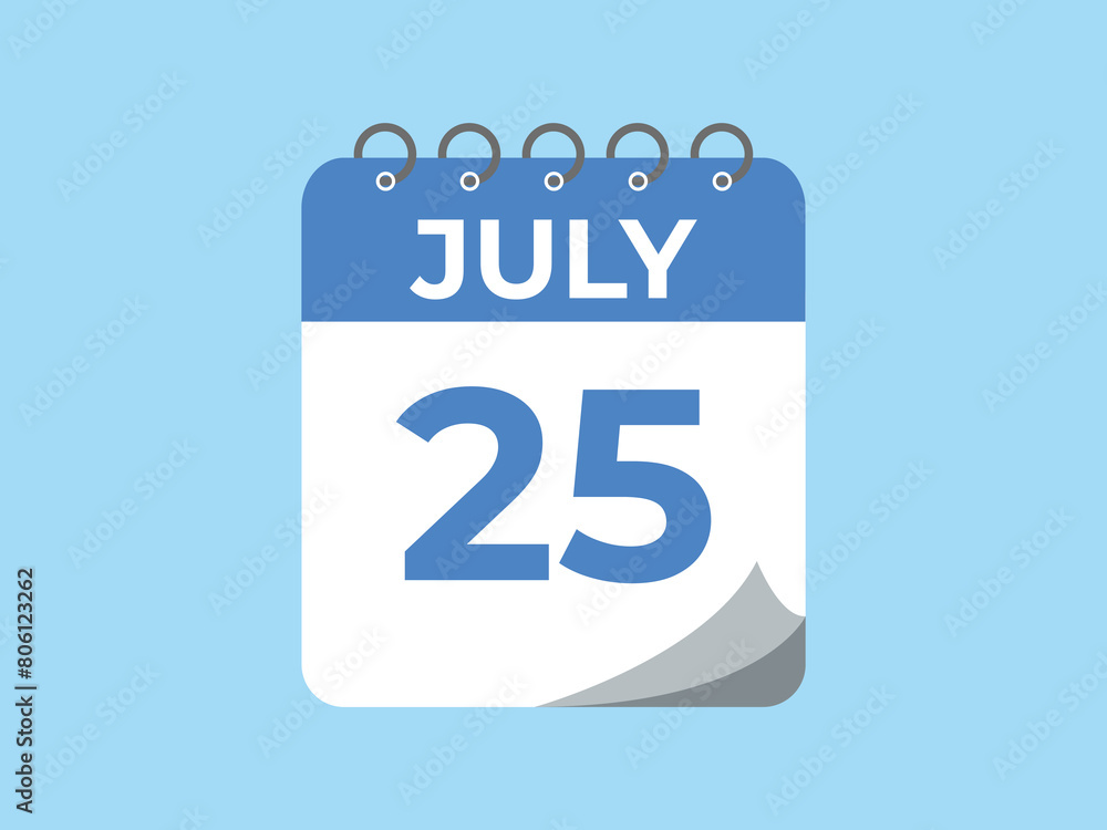 July 25 calendar reminder. 25 July daily calendar icon template. Calendar 25 July icon Design template. Vector illustration
July 25 calendar reminder. 25 July daily calendar icon template. Calendar 25 July icon Design template. Vector illustration