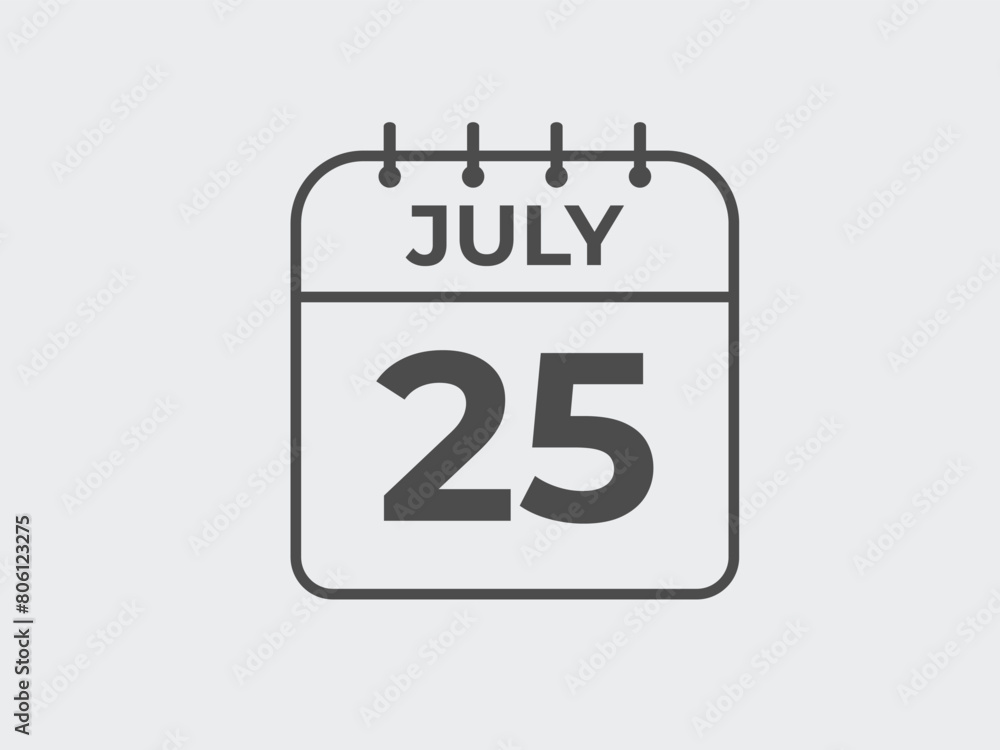 July 25 calendar reminder. 25 July daily calendar icon template. Calendar 25 July icon Design template. Vector illustration
July 25 calendar reminder. 25 July daily calendar icon template. Calendar 25 July icon Design template. Vector illustration