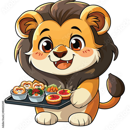 kawaii cute vector logo sticker of lion photo