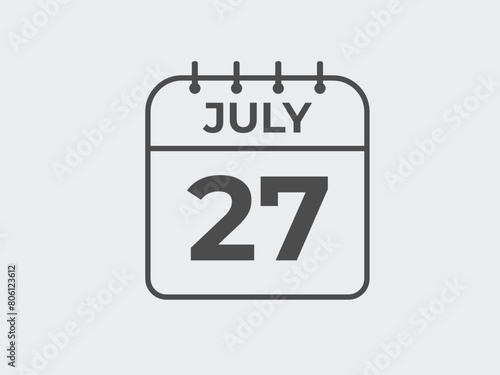 July 27 calendar reminder. 27 July daily calendar icon template. Calendar 27 July icon Design template. Vector illustration
