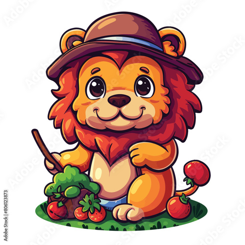 kawaii cute vector logo sticker of lion