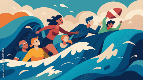 People are struggling to stay afloat in the constantly churning waves much like how individuals are struggling to navigate through the troubled times.