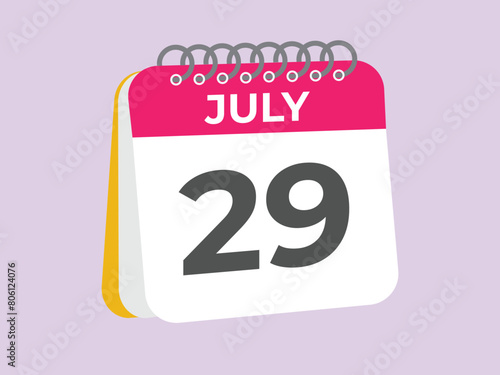 july 29 calendar reminder. 29 july daily calendar icon template. Calendar 29 july icon Design template. Vector illustration
