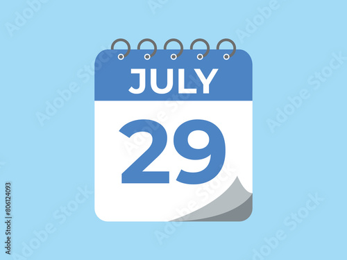 July 29 calendar reminder. 29 July daily calendar icon template. Calendar 29 July icon Design template. Vector illustration
