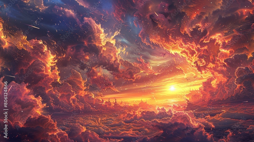 Craft an image of a fantastical sunset