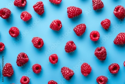 Pattern of raspberry on dark rock background. Flat lay summer berries - red raspberries. Creative minimalism. Frony view. Beautiful simple AI generated image in 4K  unique.