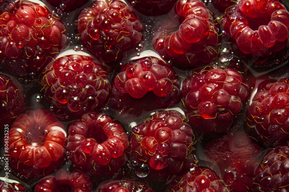 close-up of raspberries in drops of water. Created by AI.. Beautiful simple AI generated image in 4K, unique. close-up of raspberries in drops of water. Created by AI.. Beautiful simple AI generated image in 4K, unique.