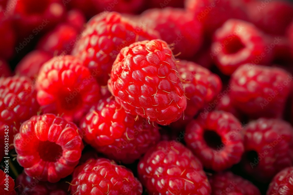 Pattern of raspberry on blue background. Flat lay summer berries - red raspberries. Creative minimalism. Beautiful simple AI generated image in 4K, unique. Pattern of raspberry on blue background. Flat lay summer berries - red raspberries. Creative minimalism. Beautiful simple AI generated image in 4K, unique.