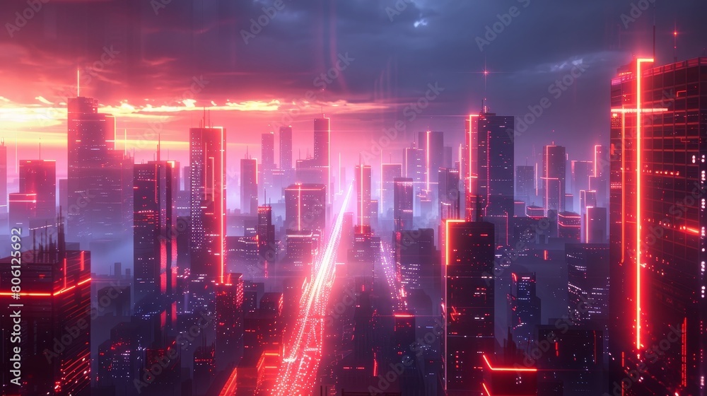 Fototapeta premium Craft an image of a neon-lit urban landscape