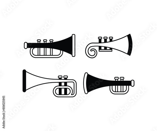 trumpet music song icon vector design simple black white illustration collections set 