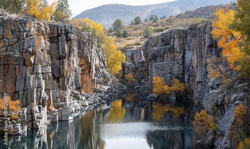 Basalt lined canyon of (now dry) Stillman Lake near the headwaters of the Verde River, Paulden, Arizona