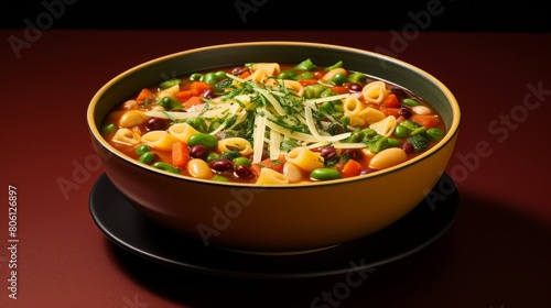A yellow bowl overflowing with vibrant pasta and an assortment of colorful vegetables