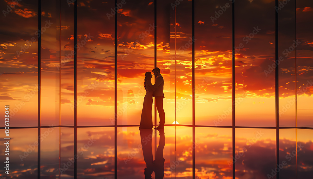 Capture the intimate embrace of a couple at sunset Capture the intimate embrace of a couple at sunset