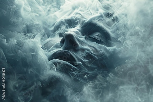 A monstrous face emerges from swirling smoke, its features shifting and unnatural