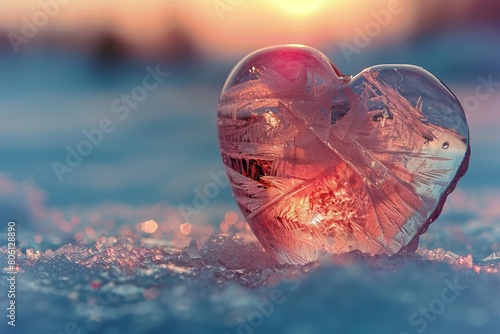 Contrast between the warmth of the heart and the coldness of the ice symbolizing emotional detachment