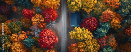 Aerial view of colorful autumn foliage in rural Massachusetts, United States. © Svitlana