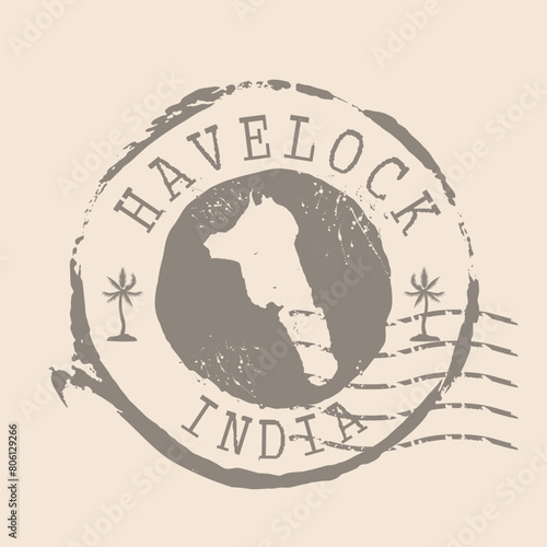 Stamp Postal of Havelock island. Map Silhouette rubber Seal.  Design Retro Travel. Seal  Map of Havelock island grunge  for your design. India. EPS10