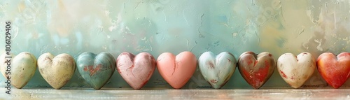 Pastel shaded hearts arranged in a nostalgic, retro style