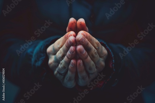 African American man counting fingers isolated on black background. Guy showing five gesture, holding hand up close-up.. Beautiful simple AI generated image in 4K, unique. photo