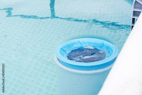 Close-up of the skimmer mounted on a frame pool