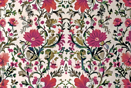 Digital textile design featuring Mughal patterns suitable for fabrics, carpets, and decorative uses © JALA ART