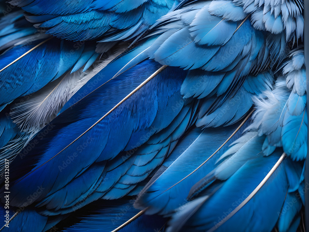 Obraz premium Avian Elegance: Close-up of Luxurious Blue-Gray Bird Feathers. Iridescent Blue-Gray Feathers in Detail. generative AI