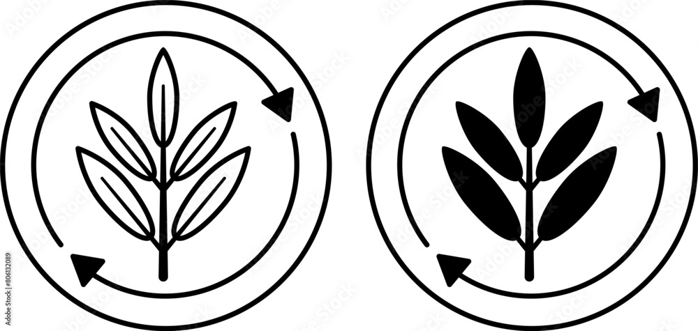 Lyocell Fabric Fiber Icons. Black and White Vector Icons Eucalyptus Branches. Textile Fiber Based on Natural Fiber. Tag, Label For Clothes