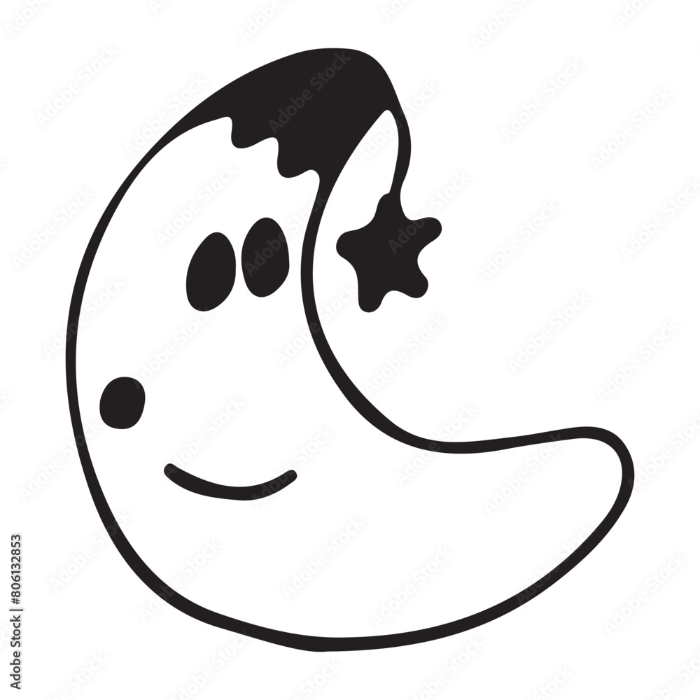 funny cartoon moon. Magic smiling moon. Fairytale moon isolated on white background. Children's illustration. Hand drawn moon sign. Vector illustration. funny cartoon moon. Magic smiling moon. Fairytale moon isolated on white background. Children's illustration. Hand drawn moon sign. Vector illustration.